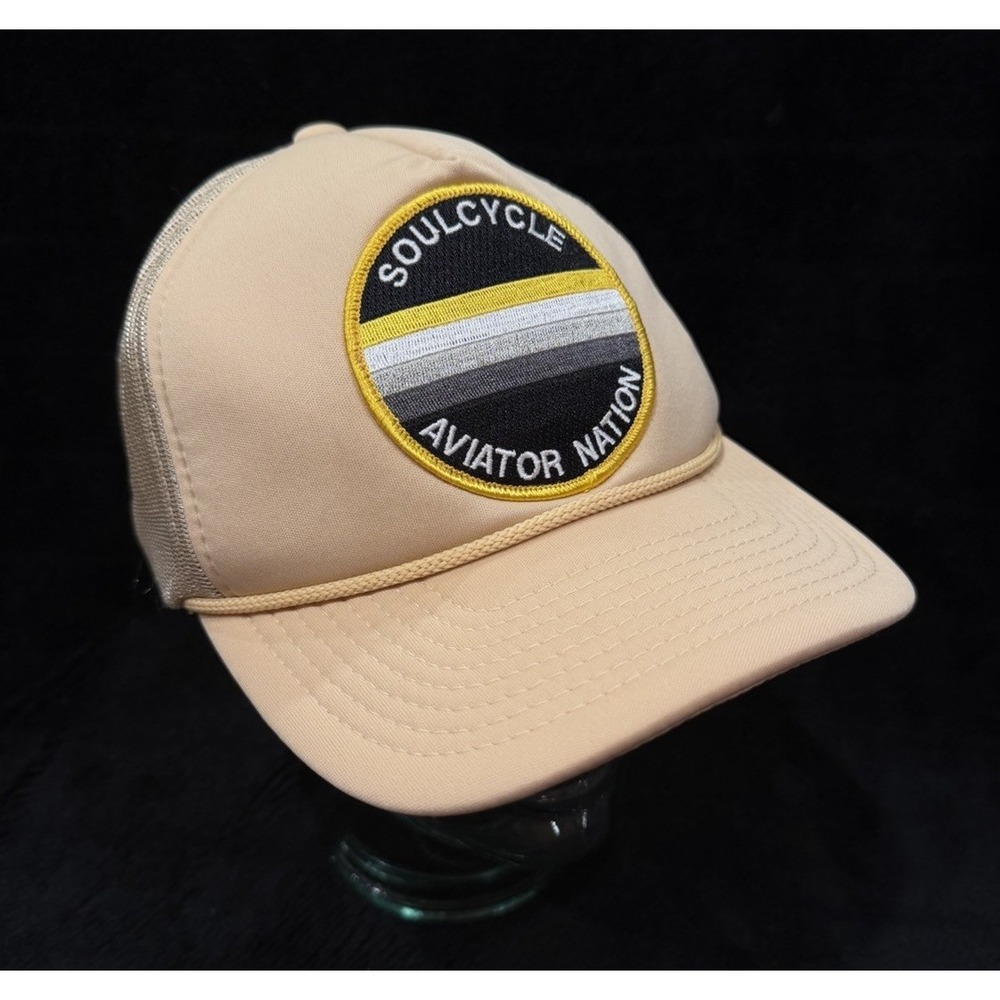 Aviator Nation Hat Cap Snap Back Tan Mesh Trucker SOULCYCLE Patch Surfer Cali